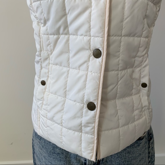 White Puffer Vest with Tan Piping and Snaps - Picture 6 of 7
